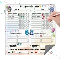TOBJA Magnettafel Magnetische Belohnungstafel XL 2 Kinder Monster, Routine Planer Kinder 30x30 cm, abwischbar