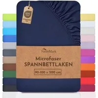 NatureMark Spannbettlaken Mikrofaser Spannbetttuch, Polyester, Gummizug: rundum, viele Größen und Farben Markenware, 90x200cm, Navy blau