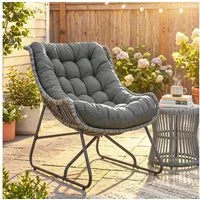 Outsunny Gartenbank mit Kissen, Bänder (Korbsessel, 1-St., Rattansessel), für Garten Balkon Veranda Terrasse Dunkelgrau