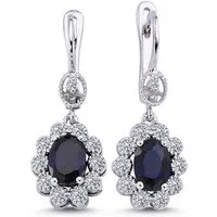 EinStein Diamant Paar Ohrhänger, Entourage Diamant Oval Saphir Ohrhänger 14 Karat Weißgold