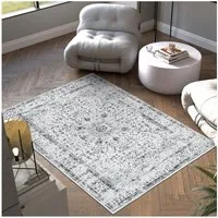 tectake Teppich flauschiger Vintage Designer Teppich, rutschfeste Unterseite, Eckig, Höhe: 0,60 mm, orientalisches Muster, pflegeleichter, strapazierfähig und waschbar