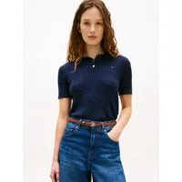 Tommy Hilfiger Poloshirt CO CABLE POLO-NK SS SWEATER mit Zopfmuster, Regular Fit