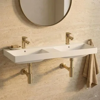 CARLDIX x LAUFEN Doppelwaschtisch 120 cm A91003012001 mit Ablage, Weiß, 1200 x 460 mm, mit 2 Hahnlöchern und Überläufen