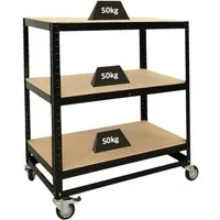 PROREGAL® Regalwagen Fahrbares Kommissionierregal BÜFFEL Fachlast je Ebene 50kg, Regal auf Rollen Regalwagen Fahrbares Regal mit Feststellbremse