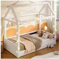 Ulife Kinderbett gepolstertes Tagesbett mit LED-Lichtleisten, Hausbett 90 x 200 cm (1-tlg., Ohne Matratze)