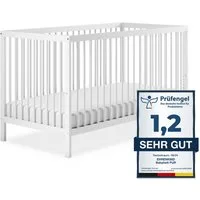 Ehrenkind Babybett PUR aus massivem Buchenholz, flexibel höhenverstellbar, Gitterbett, Kinderbett 9-Fach höhenverstellbar mit entnehmbaren Stangen Baby Bett