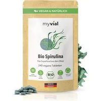 myvial Bio Spirulina Tabletten - naturrein - ohne Zusätze - Tabletten, 240 vegane Tabletten, 100% Spirulina (Arthrospira platensis) à 240 St., plastikfrei verpackt, 40 Tage Vorrat, höchste Qualität