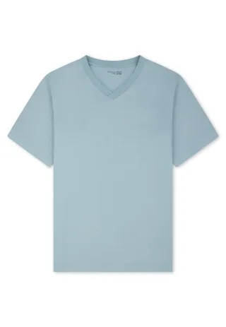 SCHIESSER - T-Shirt V-Ausschnitt eisblau - Gr. - 48