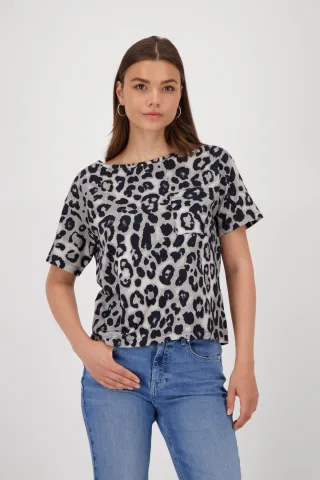 monari - T-Shirt mit Leopardenmuster greige gemustert - Gr. - 38