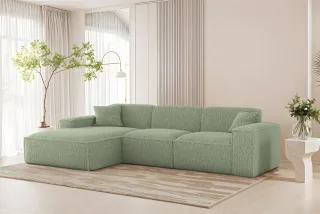 Ecksofa Designersofa CELES PREMIUM in Stoff Sven Hellgrün Ottomane Links