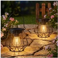 Kimjo LED Solarleuchte Hängende IP65 Solar-Außenlaternen für Balkon Terrasse, LED Glühbirne, Warmweiß, Solarbetrieben, IP65 wetterfest, hängend & stehend nutzbar