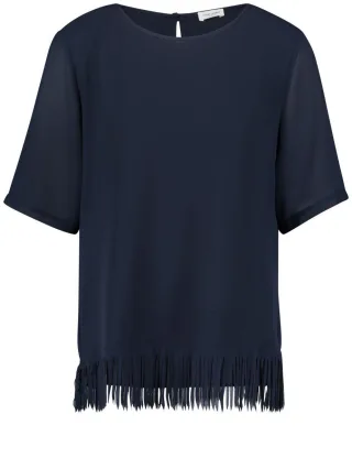 GERRY WEBER Collection - Blusenshirt mit Fransensaum blau - Gr. - 38