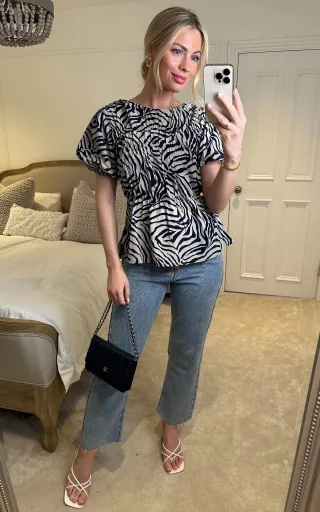 Mono Swirl Print gerafftes Top