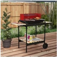 Outsunny Holzkohlegrill mit Räder, höheverstellbar Grillrost, Holzablage, BBQ Smoker, fahrbar Grillwagen, für Barbeque Camping, Terrasse, 95 x 71,5 x 102 cm