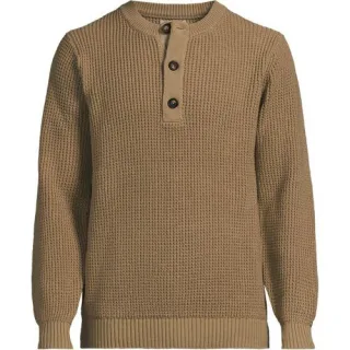 Rundhalspullover mit Knopfreihe für Herren, Herren, size: regular, Braun, Baumwolle, by Lands' End