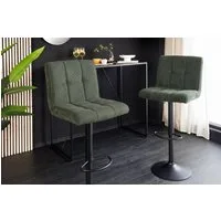 riess-ambiente Barhocker MODENA grün/schwarz - Cord, Metall, drehbar, höhenverstellbar (Einzelartikel, 1 St), Thekensitz mit Lehne und Ziersteppung - ideal für Küche und Wohnzimmer