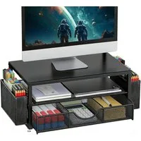 BlingBin Monitorständer Ergonomischer doppelstöckiger Schreibtischorganizer, (1 Stück, 1-tlg., 39,5 x 25,5 x 16 cm, mit Schublade und 2 Stifthalter für Bürozubehör)