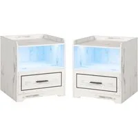 COSTWAY Nachttisch (2-St), LED, 3 Farben, mit Schublade & USB-Anschluss, Holz