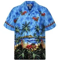 KY's Hawaiihemd "Fliegende Autos" Herren Baumwolle Kokosknöpfe Original Hawaii