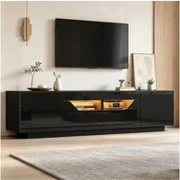 Merax Lowboard hochglanz Fernsehschrank mit LED-Beleuchtung (Für Fernseher bis 75 Zoll, 1 St., Push-to-Open-Funktion), TV-Schrank mit 2 Schubladen,2 Schränken & offenen Regalen,180x40x45cm