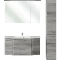 Saphir Badmöbel-Set Quickset 3-teilig, Mineralmarmor-Waschtisch und LED-Spiegelschrank, (4-St), mit Hochschrank, inkl. Türdämpfer, 7 Türen, 1 Klappe, 2 Schubladen