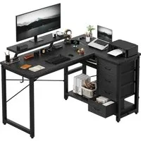 HOMALL Eckschreibtisch 140/160 cm Schreibtisch mit Schubladen, Monitorhalterung, Gaming-Tisch (Verfugt ber ver Schubladen eine Haupteinhert Halterung verstellbare FuBe mt rutschfesten Polstern und st berdsetig monterbar)