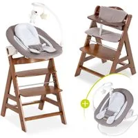 Hauck Hochstuhl Alpha Plus Walnut Newborn Set Deluxe (Set, 4 St), Holz Babystuhl ab Geburt inkl. Aufsatz für Neugeborene & Sitzauflage
