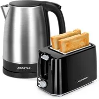 Aigostar Frühstücks-Set Edelstahl Wasserkocher 1,7L / 2-Scheiben Langschlitz Toaster, Schwarz, Elegantes Design & starke Leistung, Komfortabel im Alltag
