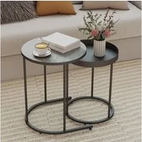 HOMCOM Beistelltisch mit Tablett-Design, Metallgestell (2er Set Wohnzimmertisch, 2-St., Runder Couchtisch), für Wohnzimmer Grau