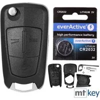 mt-key 2 Tasten Auto Klappschlüssel Funk Fernbedienung + 1x passende CR2032 Knopfzelle, CR2032 (3 V), für CORSA D ANTARA ZAFIRA B ASTRA H TIGRA