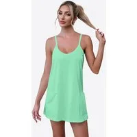 Imily Bela Trägerkleid Damen mit Rundhals Casual Freizeitkleid (Packung, 1-tlg., 1per-Pack) mit Eingrifftaschen in Unifarbe