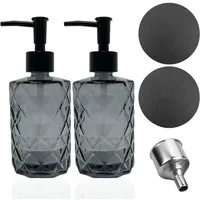 mixed24 Seifenspender 2er Set Glas Seifenspender Schwarz 330ml Pumpspender