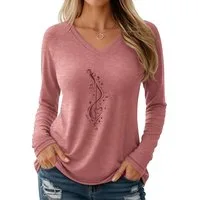 PYLIKE V-Shirt Damen V-Ausschnitt Longsleeve mit Notiz Print-Shirt Geeignet für den täglichen Gebrauch im Büro und zu Hause