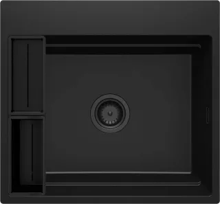 Neuesbad 1-Becken Granitspüle 560x520x220, 3,5", Schwarz, mit SPACE SAVER Schwarz CLICK NB1DEZRMN10A1
