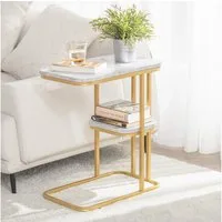 SoBuy Beistelltisch FBT110, Wohnzimmertisch Ablagetisch, C-Form, mit 2 Ablagen Sofatisch Kaffeetisch Laptoptisch Betttisch Pflegetisch