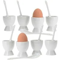 Koopman Eierbecher Porzellan Keramik Weiß Becher + Löffel 16tlg, (Set, 16-tlg., Packung), Weiß, 8 Löffel, 8 Becher, Standsicher, Keramik
