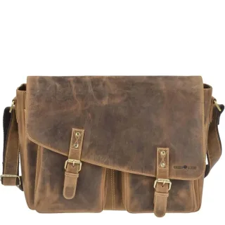 Messenger Bag mit Laptopfach aus Leder in antikbraun XL Format A4 | Greenburry. Große Umhängetasche für Beruf, Schule und Universität geeignet.