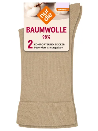 NUR DIE Damen Socken Baumwolle 98% Komfortbund 2er Pack