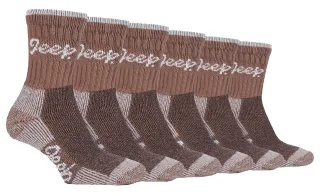 JEEP 6 Paar Multipack Damen Baumwolle atmungsaktive gepolsterte Wandersocken | Gepolsterte Anti-Blister-Crew-Trekkingsocken für Damen Hellbraun / Creme