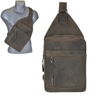 CrossBodyBag Leder 21x28cm antikbraun | Greenburry Vintage Revival Slingbag Limited Edition. Strukturierte Brusttasche mit extra langem 170cm Gurt.