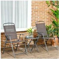 Outsunny Balkonset 3-teilig, aus Metall, mit klappbar Glastisch, Gartenstühlen, (Bistro-Set, 3-tlg., Wetterfest Gartenmöbel Set), Gartengarnitur, Braun