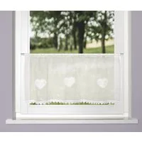 HOME WOHNIDEEN Scheibengardine NISHAY (1 St), Stangendurchzug, halbtransparent, Cafehaus Leinenoptik bestickt