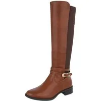 Ital-Design Elegante Stiefel für Damen mit hoher Passform und Schnalle Stiefel (90169476) Blockabsatz Flache Stiefel in Camel