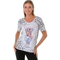 Estefania for woman Rundhalsshirt 194-1622, im Leoprint und Strassbesatz Ausbrenneroptik