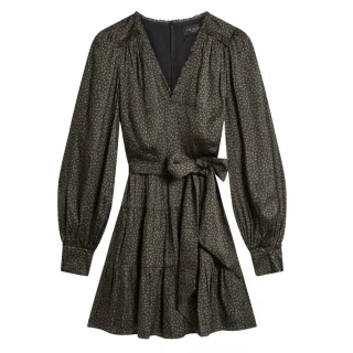Schwarzes Minikleid „phoeba" Von Ted Baker Mit Print, Stufenrock Und Gürtel