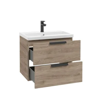 Neuesbad Serie 40 Waschtischunterschrank mit 2 Schubladen, B:600,H:500,T:450mm, Korpus/Front: Walnus NB1DF001-D-060721