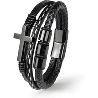 UNIQAL.de Lederarmband Lederarmband Herren mit Kreuz "BLESSING" Jesus Kreuz geflochten (Echtleder, Edelstahl, Casual Style, handgefertigt)