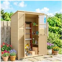 Outsunny Gerätehaus Gartenschrank Geräteschuppen mit Ablage Acrylfenstern, BxT: 147x68 cm, (Gartenschrank, 3 St., Geräteschuppen), begehbar, Naturholz