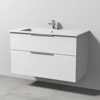 Sanipa 3way Keramik-Set Venticello Keramik-Waschtisch und Unterbau mit 2 Auszügen, Weiß-Soft UM32443