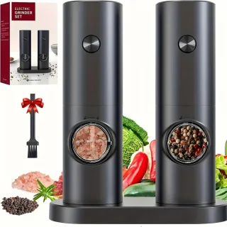 IPRee Automatic Electric Salt and Pepper Grinder Set Battery Powered with Ceramic Grinder Core Adjustable Coarseness LED
